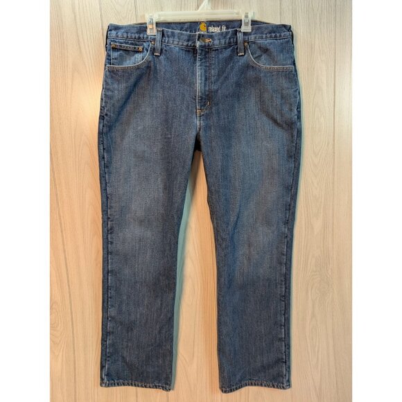 Carhartt Men's 40x32 Relaxed Fit Fleece Lined Denim Blue Jeans Medium Wash - Picture 1 of 10